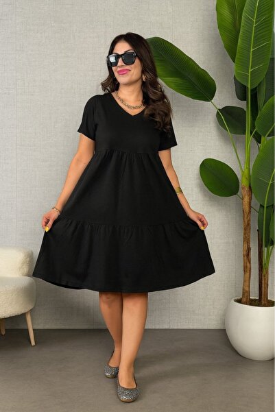 JANES Rochie de damă cu mânecă scurtă, cu decolteu în V, din viscoză