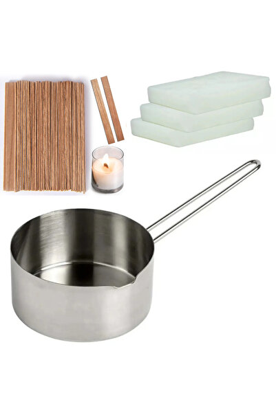 adin tasarım Mum Eritme Kabı 750 Ml Katı Parafin 500 g ve Ahşap Mum Fitili 10 Adet Mum Yapımı Seti