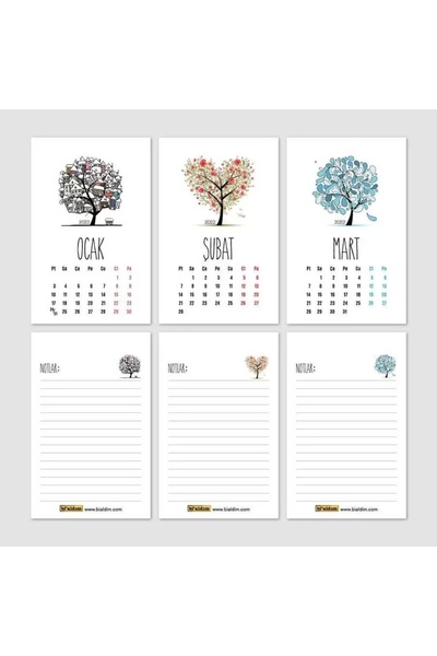 bi'aldım Dört Mevsim Agaç Takvim Haftalık Planlayıcı 2026 Masa Takvimi Siyah