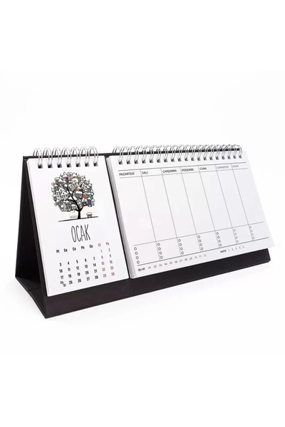 bi'aldım Dört Mevsim Agaç Takvim Haftalık Planlayıcı 2026 Masa Takvimi Siyah