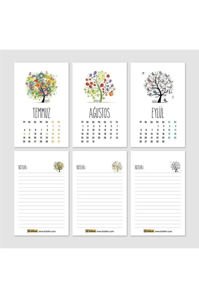 bi'aldım Dört Mevsim Agaç Takvim Haftalık Planlayıcı 2026 Masa Takvimi Siyah
