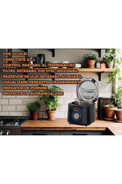 Hausberg Fritéza HB-1331NG, 1450 W, 2,5 litru, nastavitelný termostat 0 - 190 °C, odnímatelná