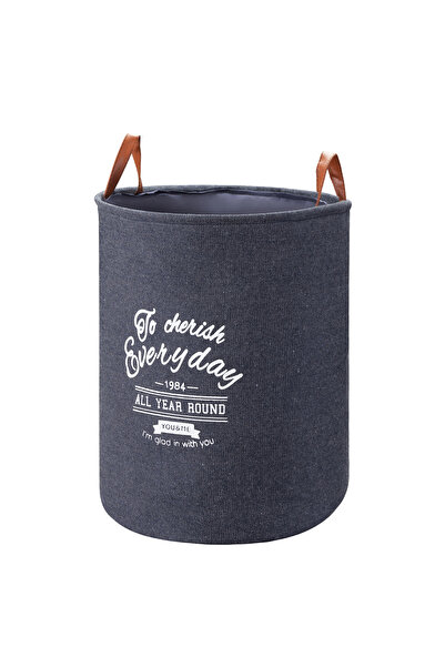 Lawazim سلة غسيل دائرية سعة 50 لترًا - سلة غسيل قماشية زرقاء داكنة بمقابض، قابلة للطي ومقاومة للروائح