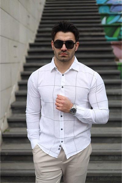 modamtn Men's Cotton Linen Fabric Shirt