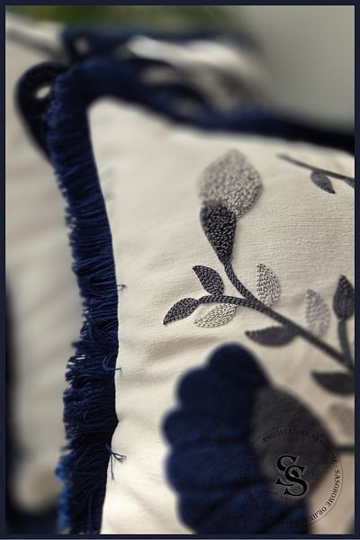SasoHome Husă de pernă din in, cu model de broderie cu pumn de flori de frumusețe