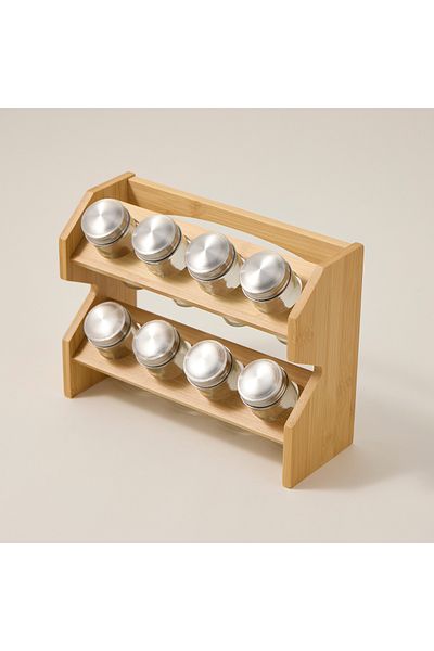 Alberto glass spice jar set with bamboo rack 8 pcs