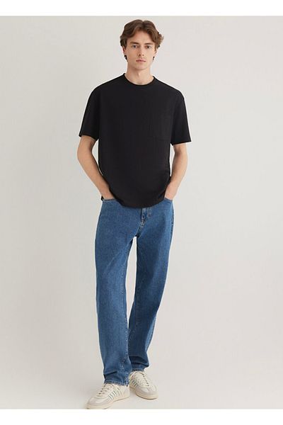 Mavi Crew Neck Plain Black Men's T-Shirt with Pockets Dmk.066248-900.