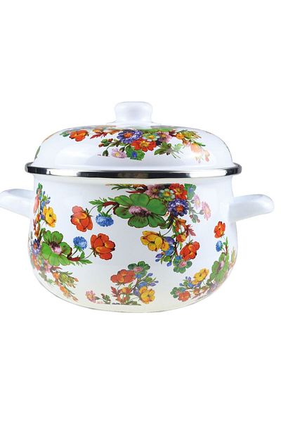 OEM Cratita cu capac, emailata, 20 cm, 2.9 l, Grunberg, GR2000, Alb /Flori