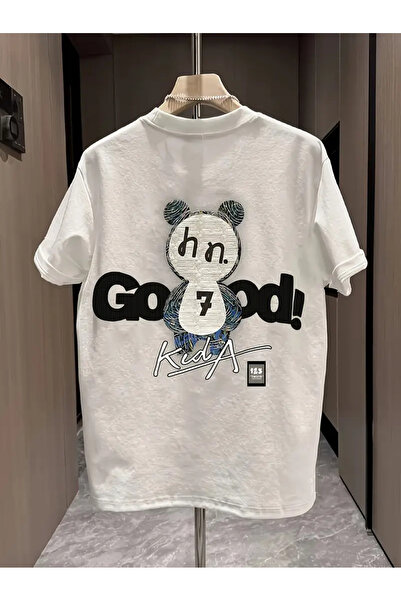 İSMTEXS تي شيرت من القطن الممشط مطبوع عليه موضوع الباندا الجيد بأكمام قصيرة ل...