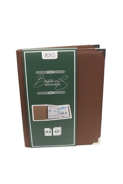Roco كتاب عرض A4 مع 40 جيبًا - غلاف جلدي بني