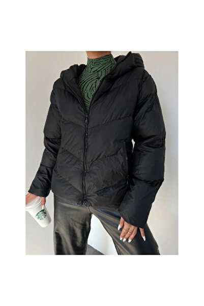 POLEXP معطف شتوي أسود من gl00my مع قلنسوة ثابتة وسحاب