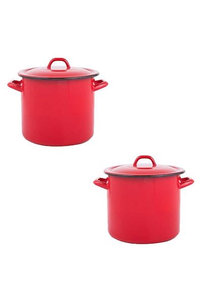MetaloChimice Pachet - 2 x Oala rosie emailata cu capac, 18L