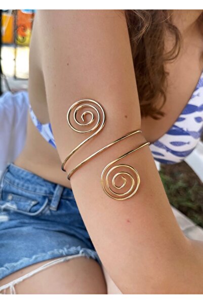 AychaAksesuar سوار بازو موديل حلزوني من الفولاذ باللون الذهبي
