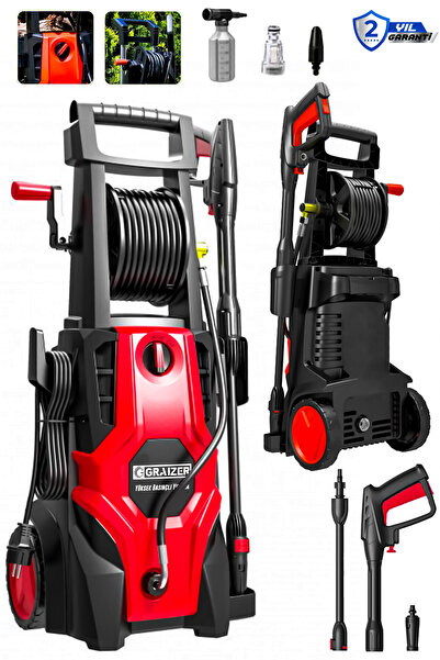 Graizer GR-K-180 Çelik Şanzuman Musluk Ve Kovadan Çekme Yüksek Basınçlı Bahçe Oto Yıkama Makinesi