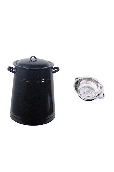 OEM Package - Lard Jar, Enamelled Pot 10 l with Lid and Stainless Steel Strainer, 26 cm