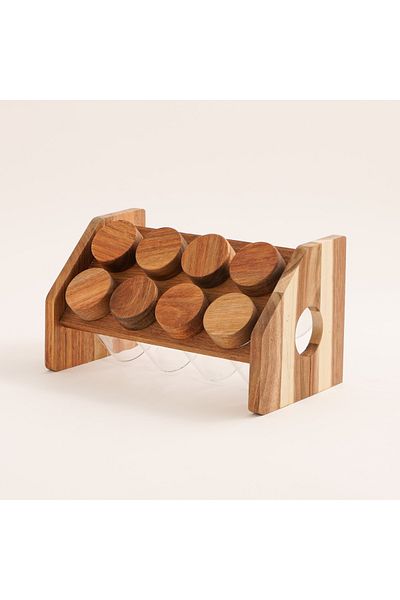 Generic 8 Pcs spices set with acacia wood stand