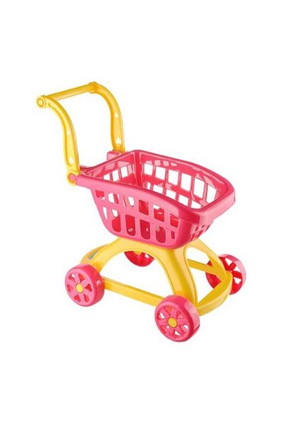 OEM Cărucior de cumpărături din plastic pentru copii, roz-galben, 37x19x27,5 cm