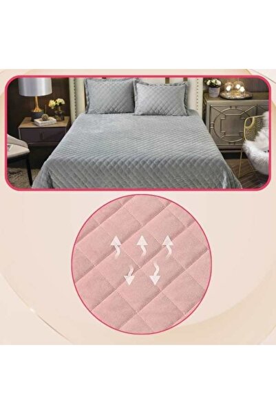 Mercaton Set 3 Pieces Luxury, Velvet Bedspread with Embroidery, Quilted, 230x250 cm, and 2 Pillowcases 50 x 7