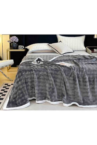 OEM Patura cocolino moale si pufoasa, cu bordura alba, 200x230cm, 2 Persoane, MS STAR, Gri inchis