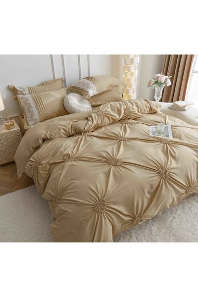 JOJO HOME Set Lenjerie de pat uni cu dantela si pliuri in forma de inima, Jojo Home, JFH8