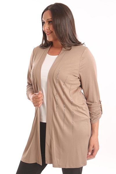 Metpoint Cardigan lung cu imprimeu de piatră bej Trend42plus Plus Size