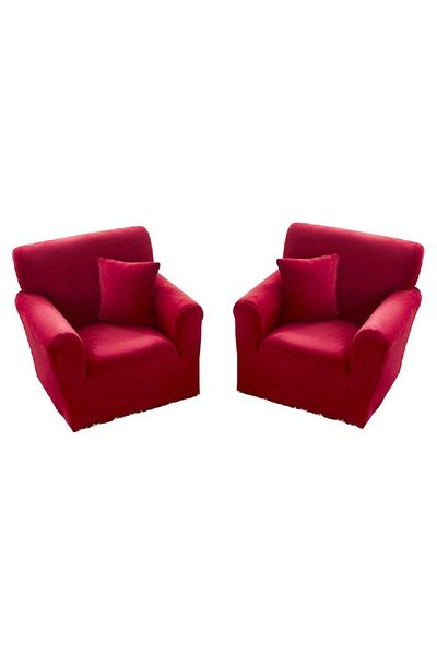 OEM Set 2 Elastic Covers for Armchairs 90-130 cm, Velvet, MS STAR@, Red