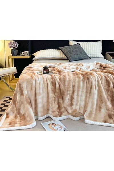 OEM Pătură cocolino moale și pufoasă cu bordură albă 200x230cm, 2 persoane, MS STAR, bej