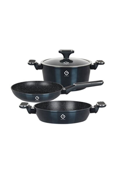 OEM Set 2 x 3 Aluminum Pots with Glass Lids, Blue, Induction Compatible, Grunberg