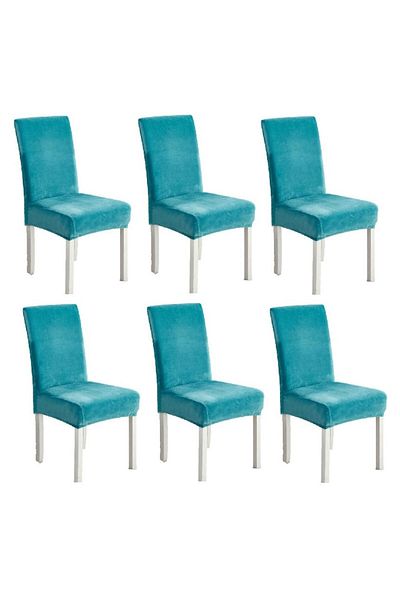 OEM Set 6 huse universale elastice pentru scaune din catifea, model universal, MS STAR, turcoaz