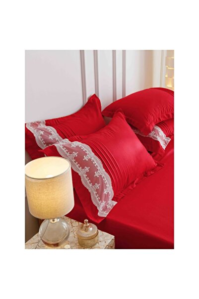 JOJO HOME Set Lenjerie de pat uni cu dantela si pliuri in forma de inima, Jojo Home, JFH13, bumbac, 2 persoane