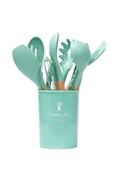 coshop Set de tacâmuri de bucătărie, 11 piese, lemn și silicon alimentar, rez...