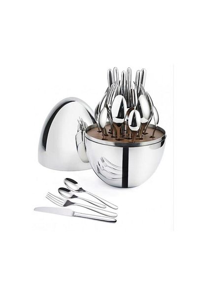 OEM Set 24 Kitchen Cutlery with Egg-Shaped Holder Silver
