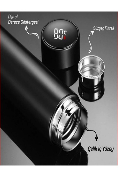 Copyder Black Grade Steel Smart Thermos Flask with Digital Led Temperature Display Name Printed 500ml