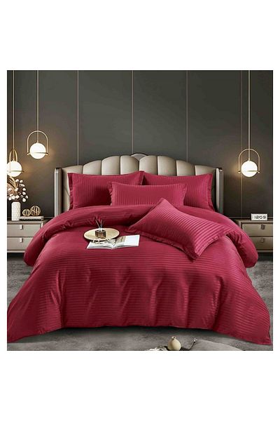 Lenjeria Pufoasa Double bed set with elastic Damask Finetat Deluxe Premium, 6 Pieces, Red
