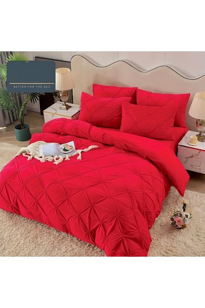 OEM Velvet Bedding Set with Elastic - Red