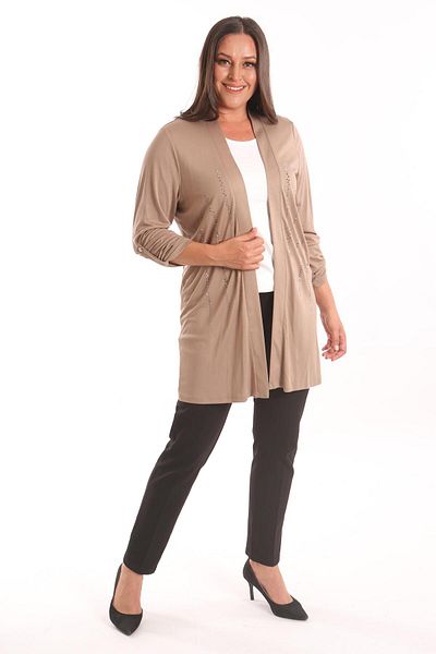 Metpoint Cardigan lung cu imprimeu de piatră bej Trend42plus Plus Size