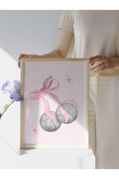 studio duha Ma Chérie - Frameless Table with Pink Ribbon Cherry Disco Ball Design - Pinterest Poster