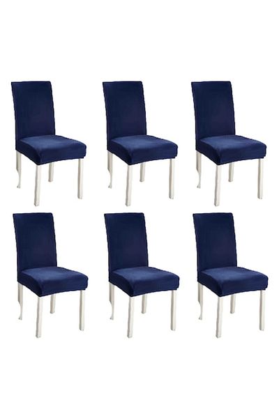 OEM Set 6 huse elastice universale pentru scaun din catifea, model universal, MS STAR, Bleumarin