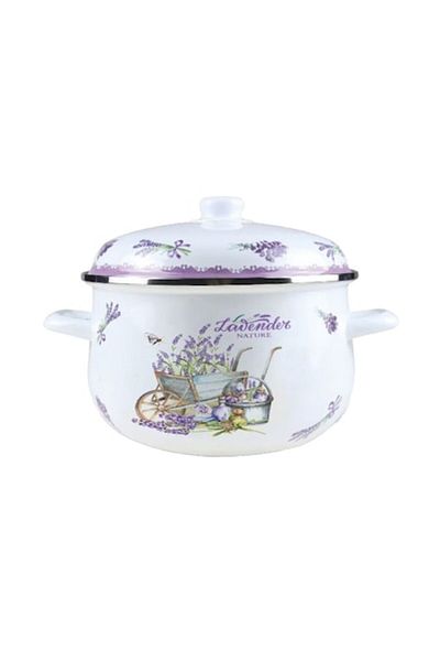 OEM Set 2 x Oală emailată cu capac, 26 cm, 6,50 l, Alb / Mov, Grunberg, Model GR2600B