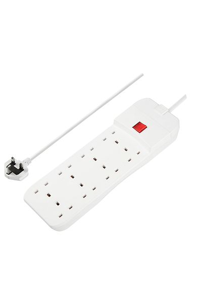 Masterplug 8 Socket 13 A Rewireable Extension Lead With Switch, White - 3M, Overload Protection