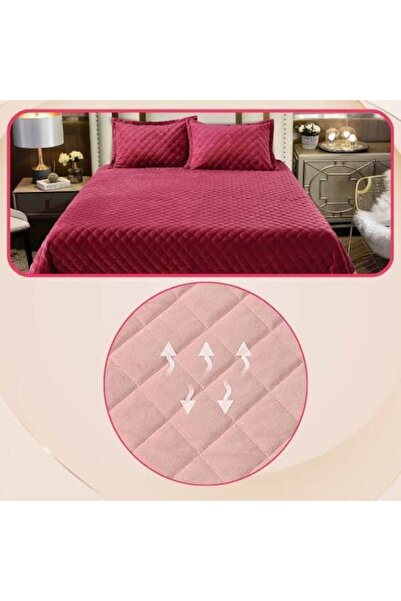 Mercaton Set 3 Piese de Lux, Cuvertura de Pat din Catifea cu Broderie, Matlasata, 230x250 cm si 2 Fete de Per