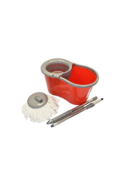 Nova Home Pachet promoțional: Găleată rotativă pentru mop Nova Home roșie + cap de mop din microfibră, alb, 16 cm