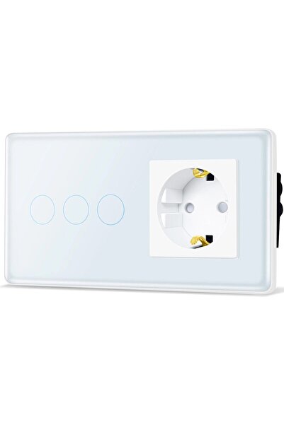 OEM Touch Switch with Integrated Socket, European Standard, 1 Socket + 3 Touch Buttons, Curved Glass Pan