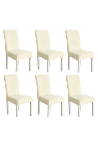 OEM Set 6 huse elastice universale pentru scaune MS STAR, catifea, alb-gălbui