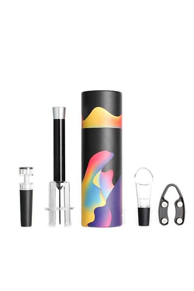 OEM Set tirbușon de vin cu pompă de aer, tăietor de folie, aerator, dop cu vid, Grunberg DVWG16/Negru