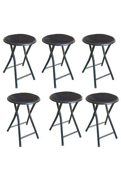 Kring Set 6 scaune pliante rotunde, 30x45 cm, tip taburet, negre