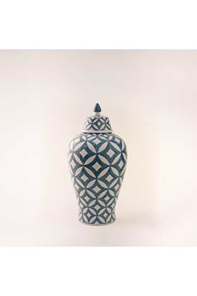 homez مزهرية سيراميك زرقاء وبيضاء 24*24*47 سم