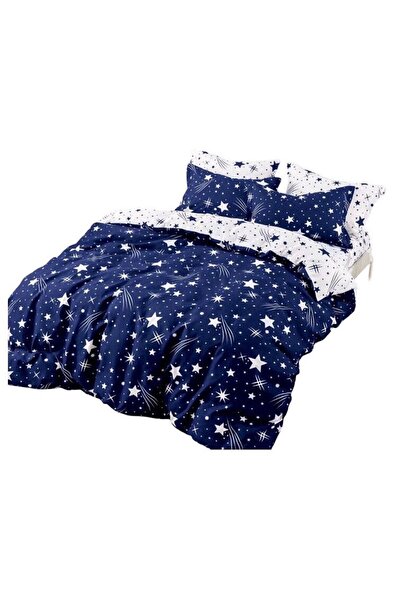 OEM Set de lenjerie de pat, 4 piese, bumbac fin, albastru/alb