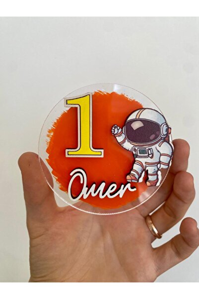 Artı Lazer Kesim 10 Adet Turuncu Astronot Figürlü Ahşap Bebek Yenidoğan Doğum...