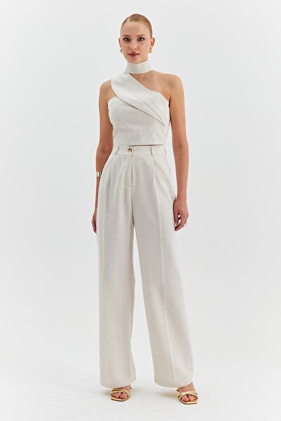 Nish&Chic Single Pleated Natur Palazzo Trousers